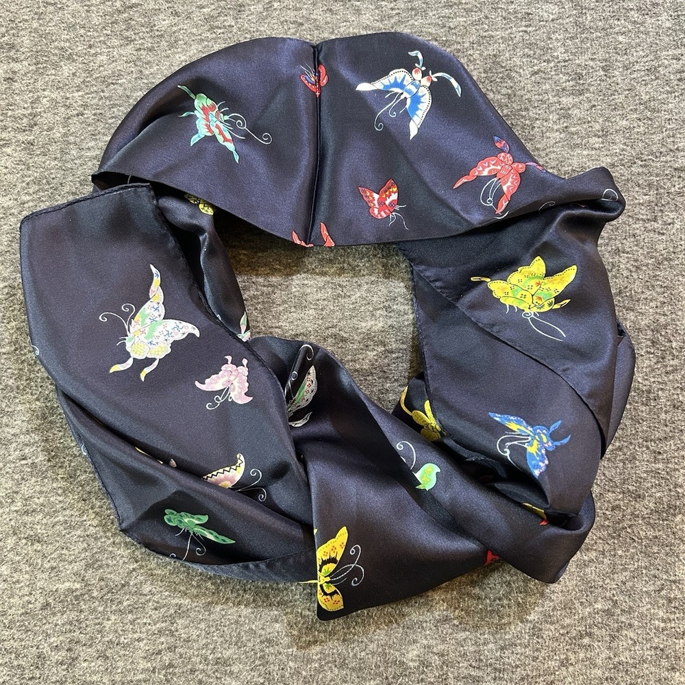 Smithsonian Institution 100% Silk Blue Butterflies Scarf Cottagecore Garden